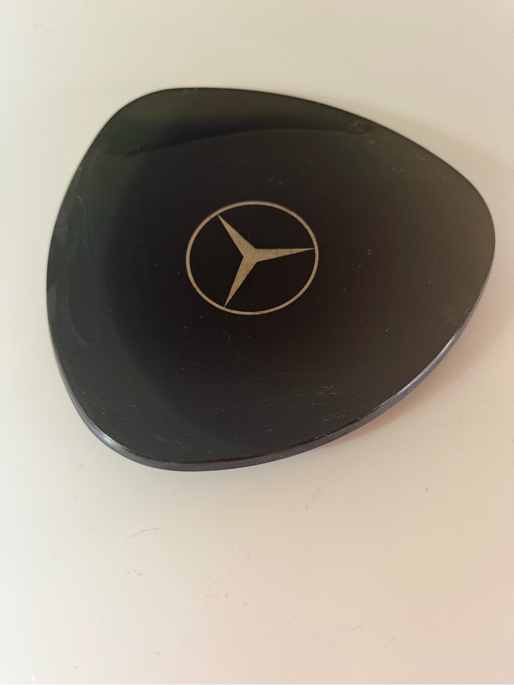 Vintage Mercedes-Benz Black Trinket Glass Dish with Silver Emblem Logo